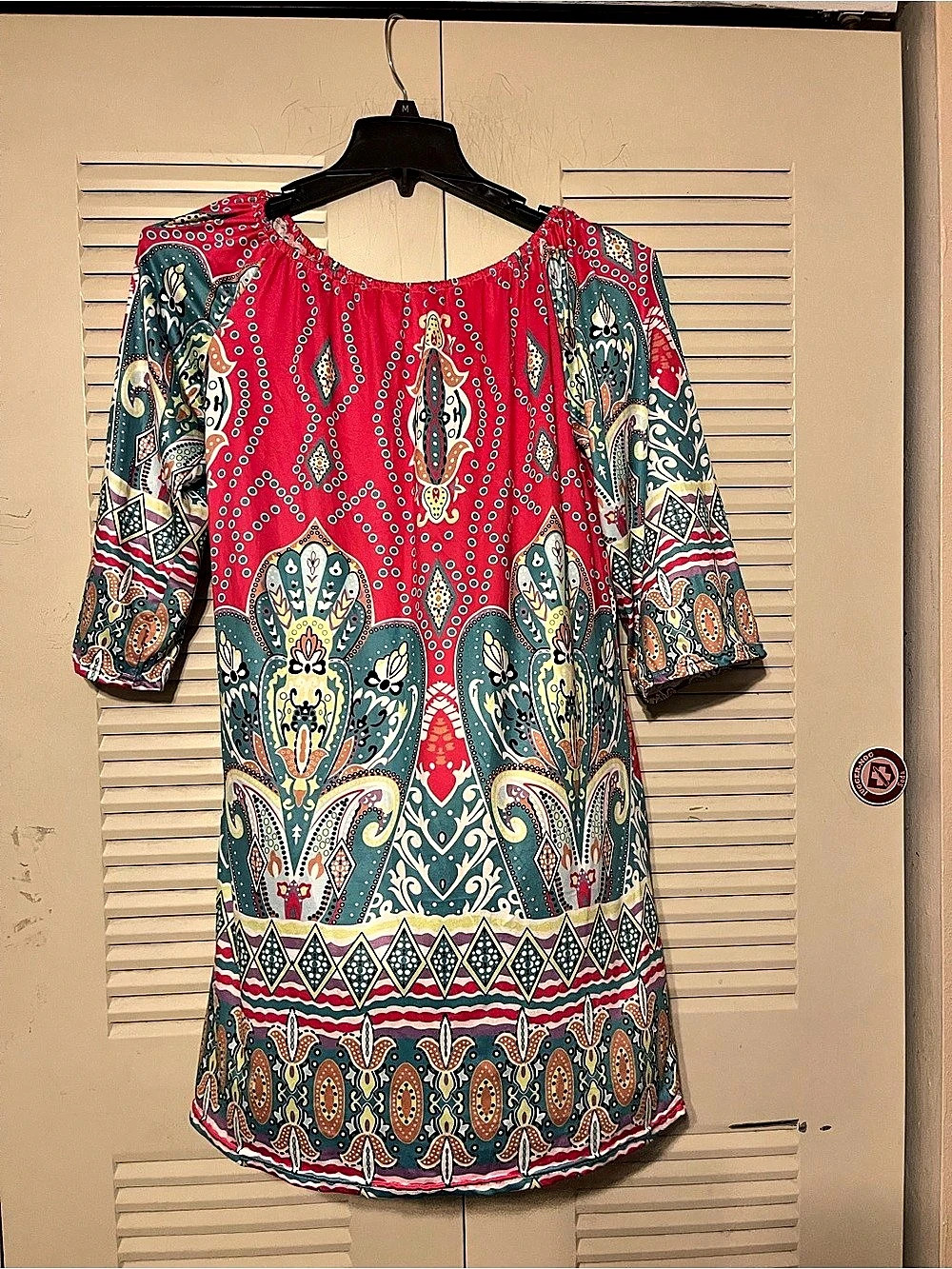 Printed Mini Dress in pink & Aqua, Like New